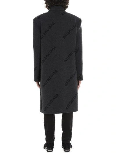 Shop Balenciaga All Over Logo Coat In Grey