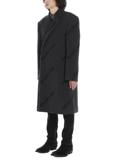 Shop Balenciaga All Over Logo Coat In Grey