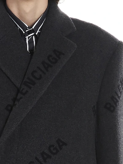 Shop Balenciaga All Over Logo Coat In Grey