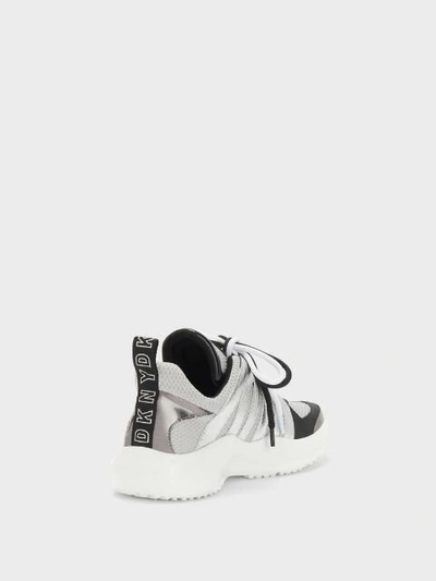 Shop Donna Karan Lynzie Metallic Lace-up Sneaker In Silver/black