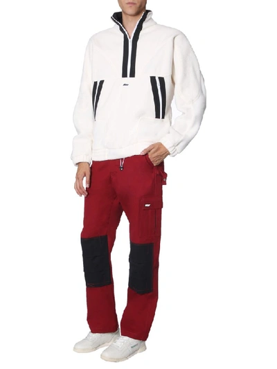 Shop Msgm Logo Plaque Half Zip Sweater In White