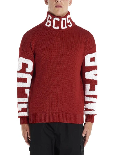 Shop Gcds Logo Turtleneck Knitted Sweater In Red
