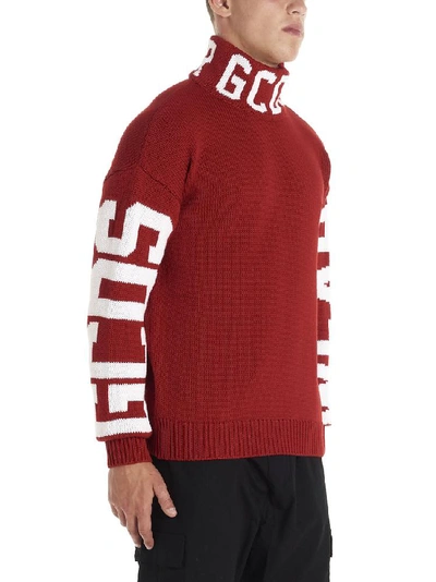 Shop Gcds Logo Turtleneck Knitted Sweater In Red