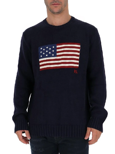 Shop Polo Ralph Lauren American Flag Sweater In Navy