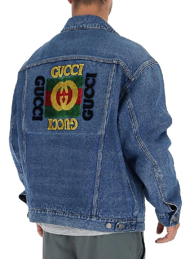 Shop Gucci Back Patch Denim Jacket In Blue