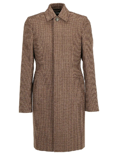 Shop Balenciaga Houndstooth Detail Coat In Brown