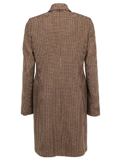 Shop Balenciaga Houndstooth Detail Coat In Brown