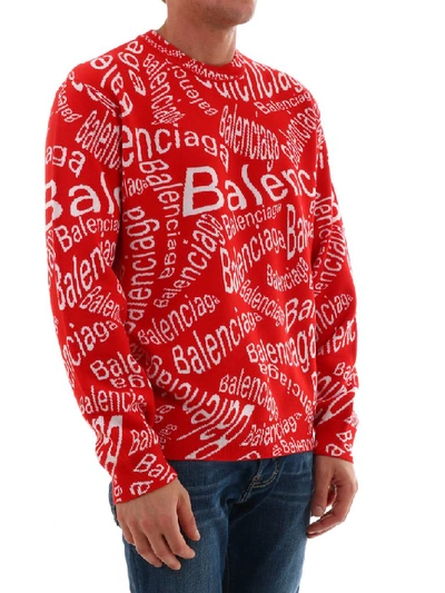 Shop Balenciaga Logo Wave Crewneck Sweater In Red
