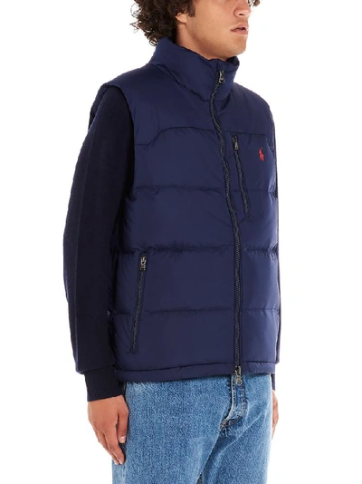 Shop Polo Ralph Lauren Logo Embroidered Down Gilet In Navy