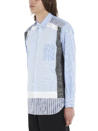 Shop Comme Des Garçons Shirt Patchwork Striped Shirt In Blue