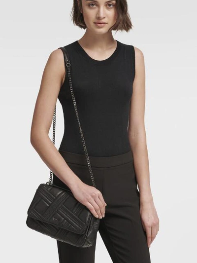Shop Donna Karan Allen Leather Shoulder Bag In Black/gold