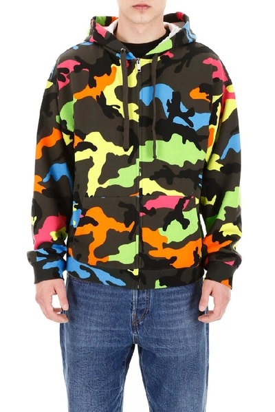Shop Valentino Camouflage Zipped Hoodie In Multi