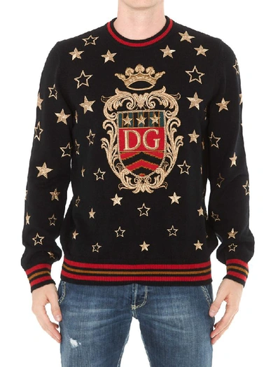 Shop Dolce & Gabbana Logo Embroidered Crewneck Sweater In Black