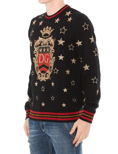 Shop Dolce & Gabbana Logo Embroidered Crewneck Sweater In Black
