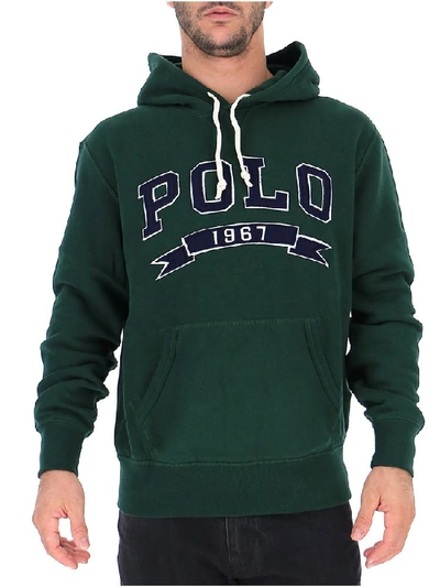 Shop Polo Ralph Lauren Embroidered Logo Hoodie In Green