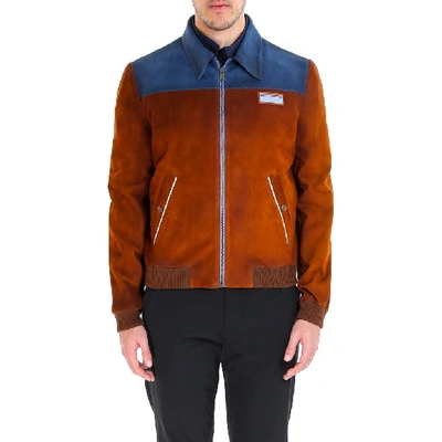 Shop Prada Bicolor Zipped Leather Jacket In Multi