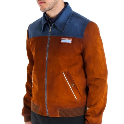 Shop Prada Bicolor Zipped Leather Jacket In Multi