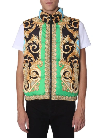 Shop Versace Barocco Puffer Down Vest In Multi