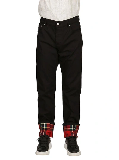 Shop Alexander Mcqueen Tartan Cuff Jeans In Black