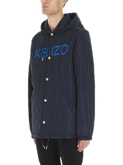 Shop Kenzo Logo Printed Reversible Hooded Jacket In Navy