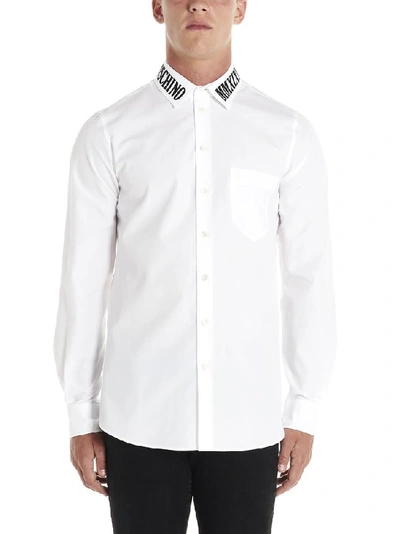 Shop Moschino Logo Embroidered Shirt In White