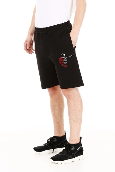 Shop Alexander Mcqueen Skeleton Embroidered Shorts In Black