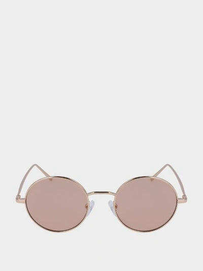 Shop Donna Karan Round Sunglasses With Tonal Lenses In Gunmetal / Smoke