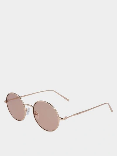 Shop Donna Karan Round Sunglasses With Tonal Lenses In Gunmetal / Smoke