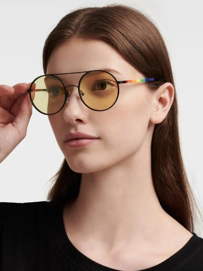 Shop Donna Karan Round Retro Frame Sunglasses In Grey