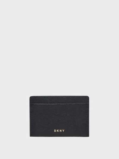 Shop Donna Karan Bryant Leather Card Case In Black/gold