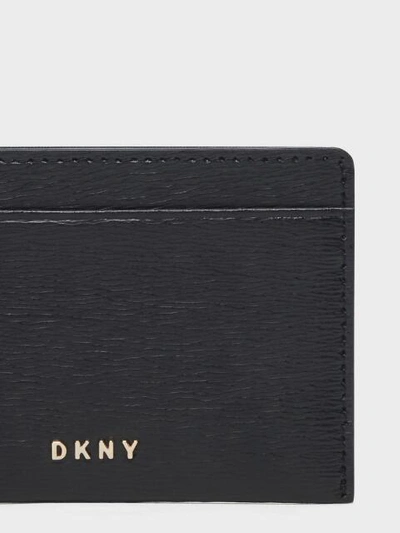 Shop Donna Karan Bryant Leather Card Case In Black/gold