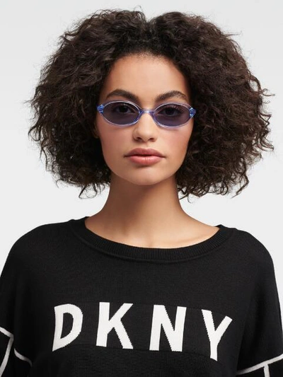 Shop Donna Karan Oval Sunglasses With Tonal Lenses In Sky Blue