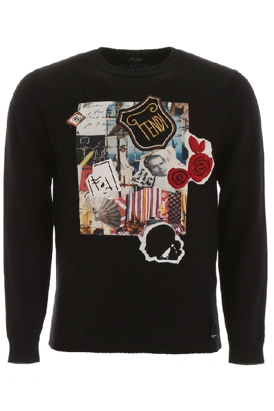 Shop Fendi Karl Kollage Sweater In Black