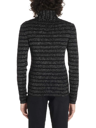 Shop Saint Laurent Turtleneck Striped Pullover In Black