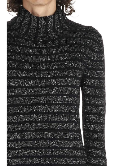 Shop Saint Laurent Turtleneck Striped Pullover In Black