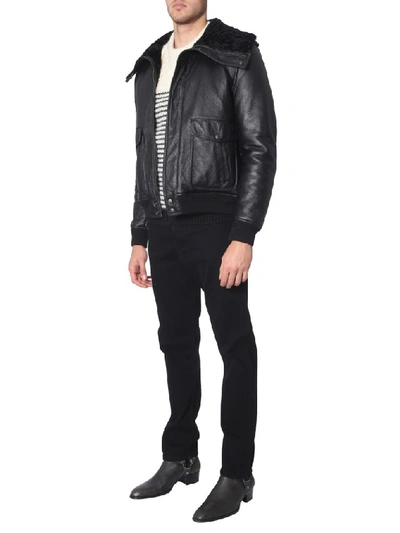 Shop Saint Laurent Shearling Collar Detail Jacket In Black