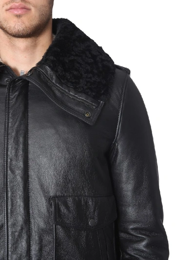 Shop Saint Laurent Shearling Collar Detail Jacket In Black