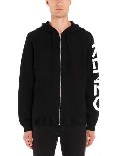 Shop Kenzo Logo Print Hooded Cardigan In Black