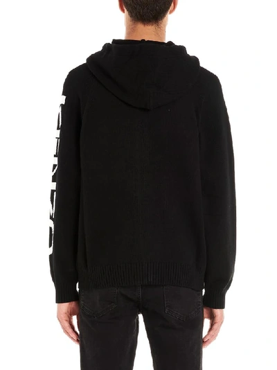 Shop Kenzo Logo Print Hooded Cardigan In Black