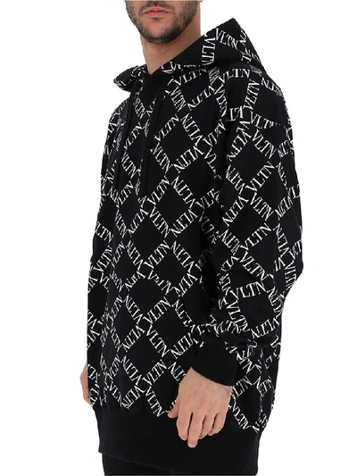Shop Valentino Grid Logo Print Hoodie In Black