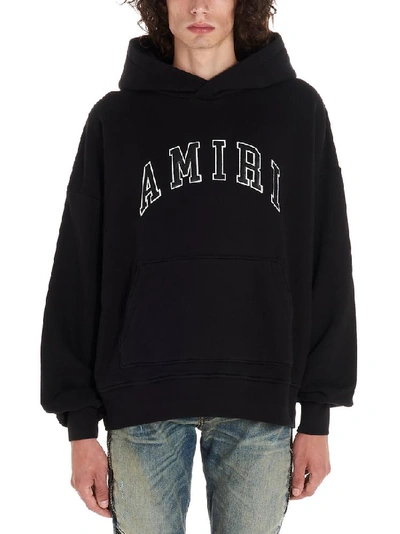 Shop Amiri Logo Embroidered Hoodie In Black
