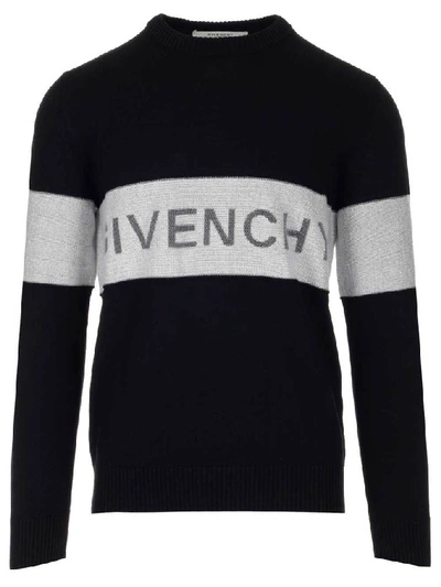 Shop Givenchy Contrast Stripe Logo Sweater In Black
