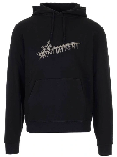 Shop Saint Laurent Logo Print Hoodie In Black