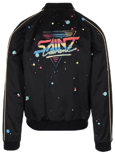Shop Saint Laurent Colour Stains Logo Bomber Jacket In Multicolor