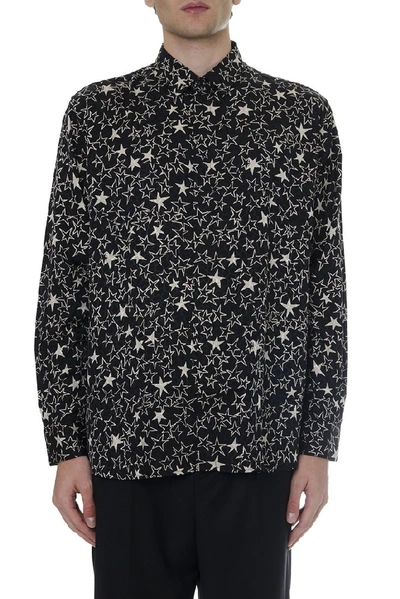 Shop Saint Laurent Star Printed Slim Fit Shirt In Black