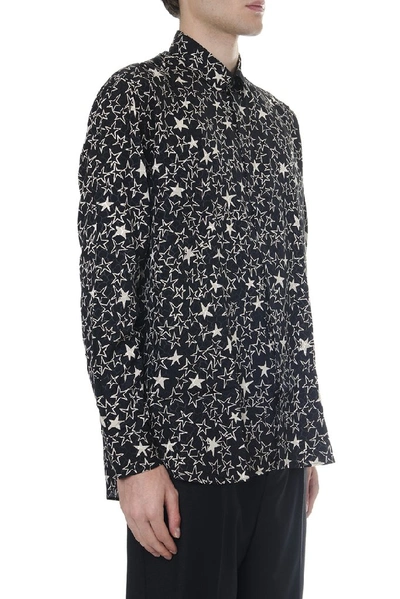 Shop Saint Laurent Star Printed Slim Fit Shirt In Black