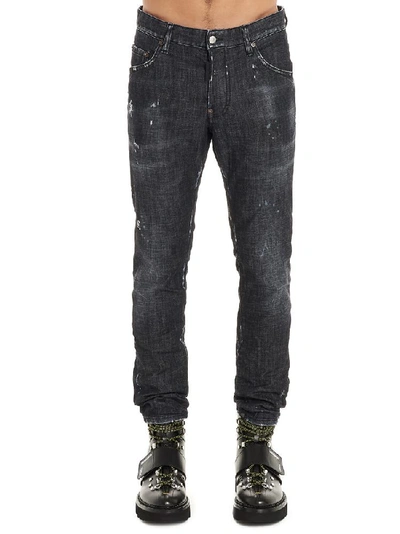 Shop Dsquared2 Distressed Straight Jeans In Black