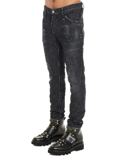Shop Dsquared2 Distressed Straight Jeans In Black