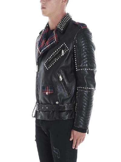 Shop Philipp Plein Studded Tartan Insert Logo Jacket In Black