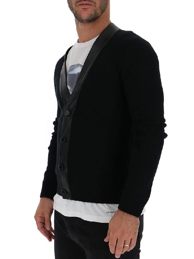Shop Saint Laurent Contrasting Panelled Cardigan In Black